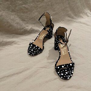 Salvatore Ferragamo Black Suede Polkadots Block Heel Pumps
